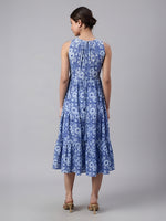 Thumbnail for Janasya Blue Tiered Cotton Dress - Dista