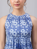 Thumbnail for Janasya Blue Tiered Cotton Dress - Dista
