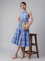 Thumbnail for Janasya Blue Tiered Cotton Dress - Dista