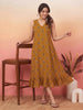 Janasya Mustard A-Line Cotton Dress - Dista