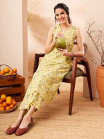 Thumbnail for Janasya Yellow A-Line Cotton Kurta & Bottom - Dista