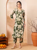 Janasya Olive Straight Cotton Kurta & Bottom - Dista