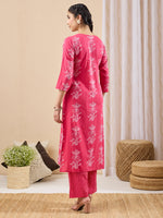 Thumbnail for Janasya Pink A-Line Cotton Kurta & Bottom - Dista