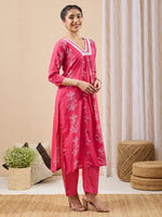 Thumbnail for Janasya Pink A-Line Cotton Kurta & Bottom - Dista