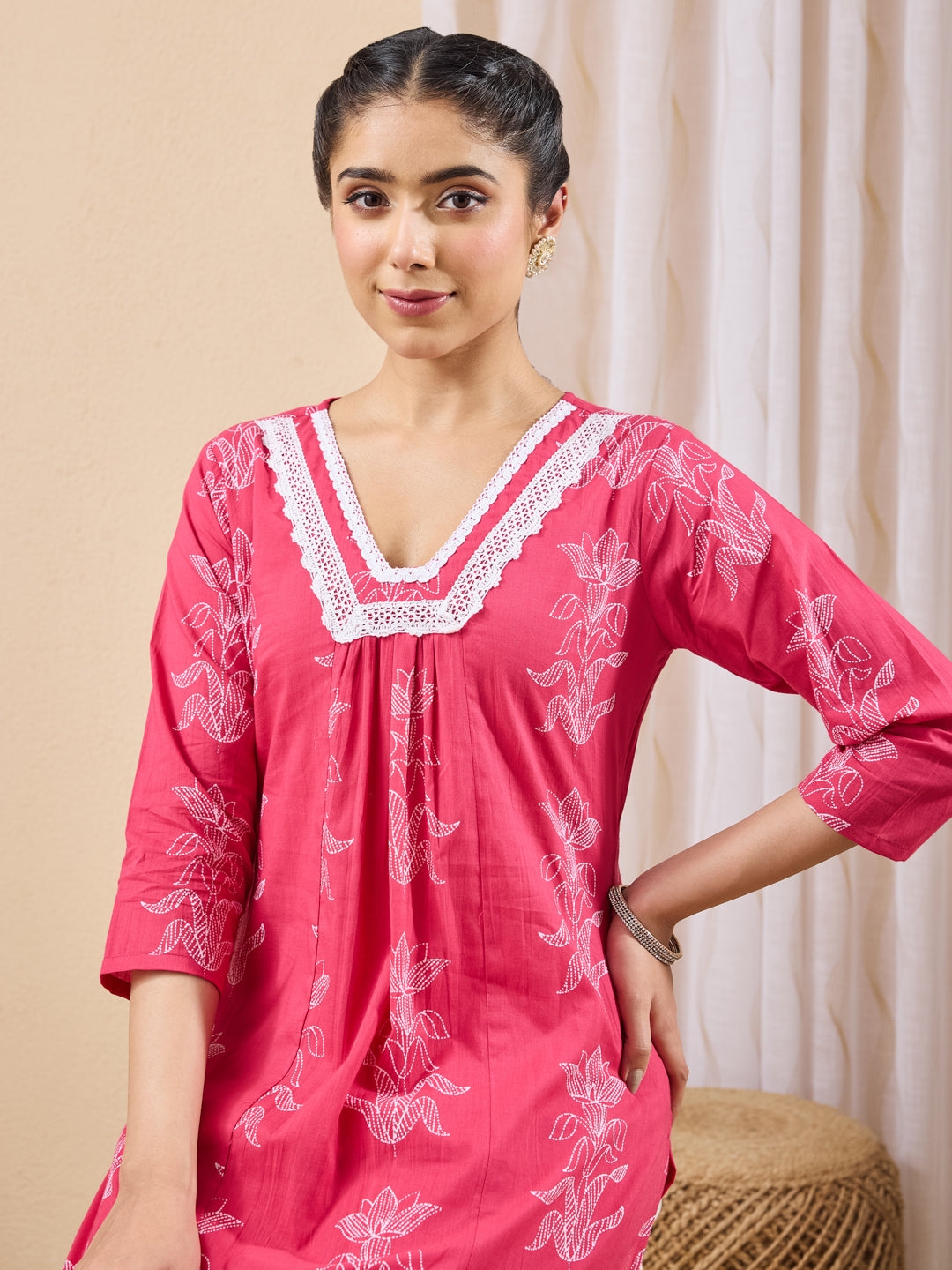 Janasya Pink A-Line Cotton Kurta & Bottom - Dista