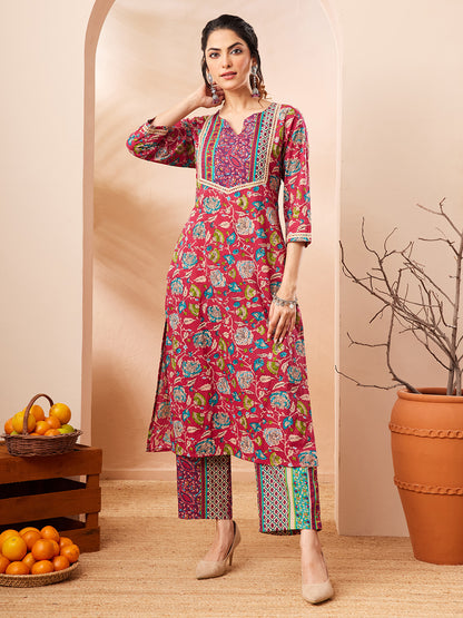 Janasya Pink Straight Cotton Kurta & Bottom - Dista
