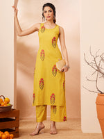 Thumbnail for Janasya Yellow Straight Cotton Kurta & Bottom - Dista
