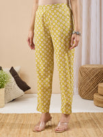 Thumbnail for Janasya Lime Yellow A-Line Cotton Kurta & Bottom - Dista