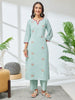 Janasya Sea Green Straight Cotton Kurta & Bottom - Dista