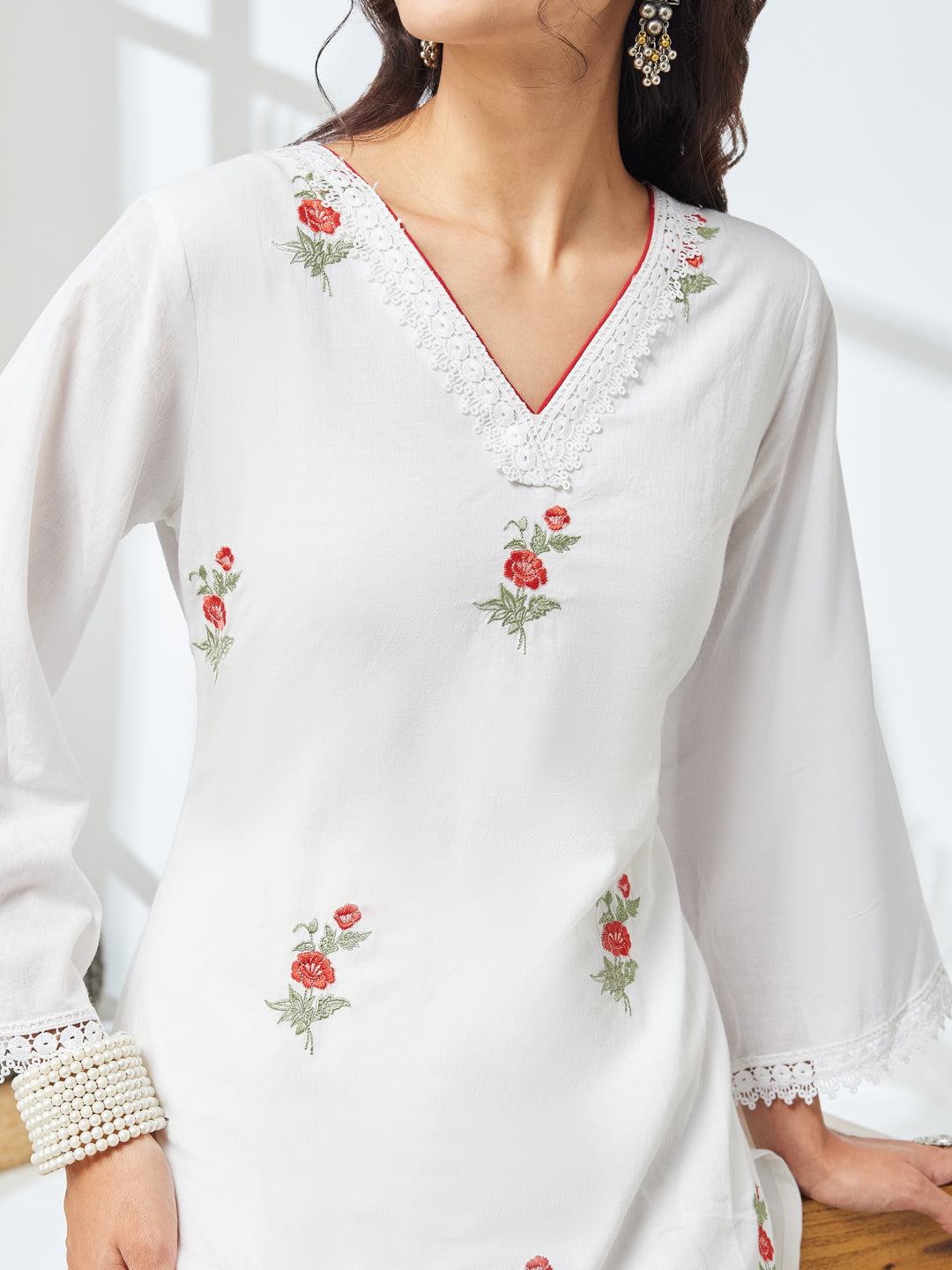 Janasya White Straight Cotton Kurta & Bottom - Dista