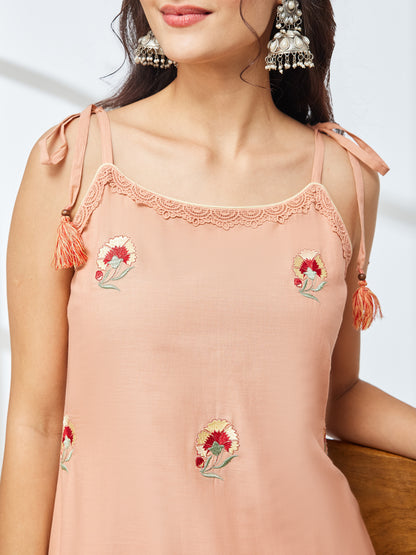 Janasya Peach Straight Cotton Kurta & Bottom - Dista