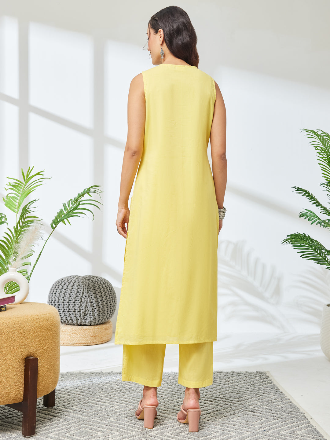 Janasya Yellow Straight Cotton Kurta & Bottom - Dista