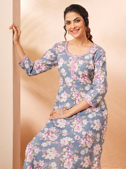 Janasya Grey Straight Cotton Kurta & Bottom - Dista