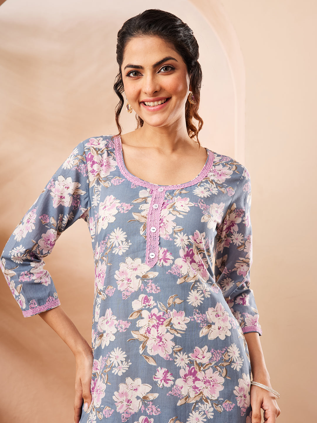 Janasya Grey Straight Cotton Kurta & Bottom - Dista