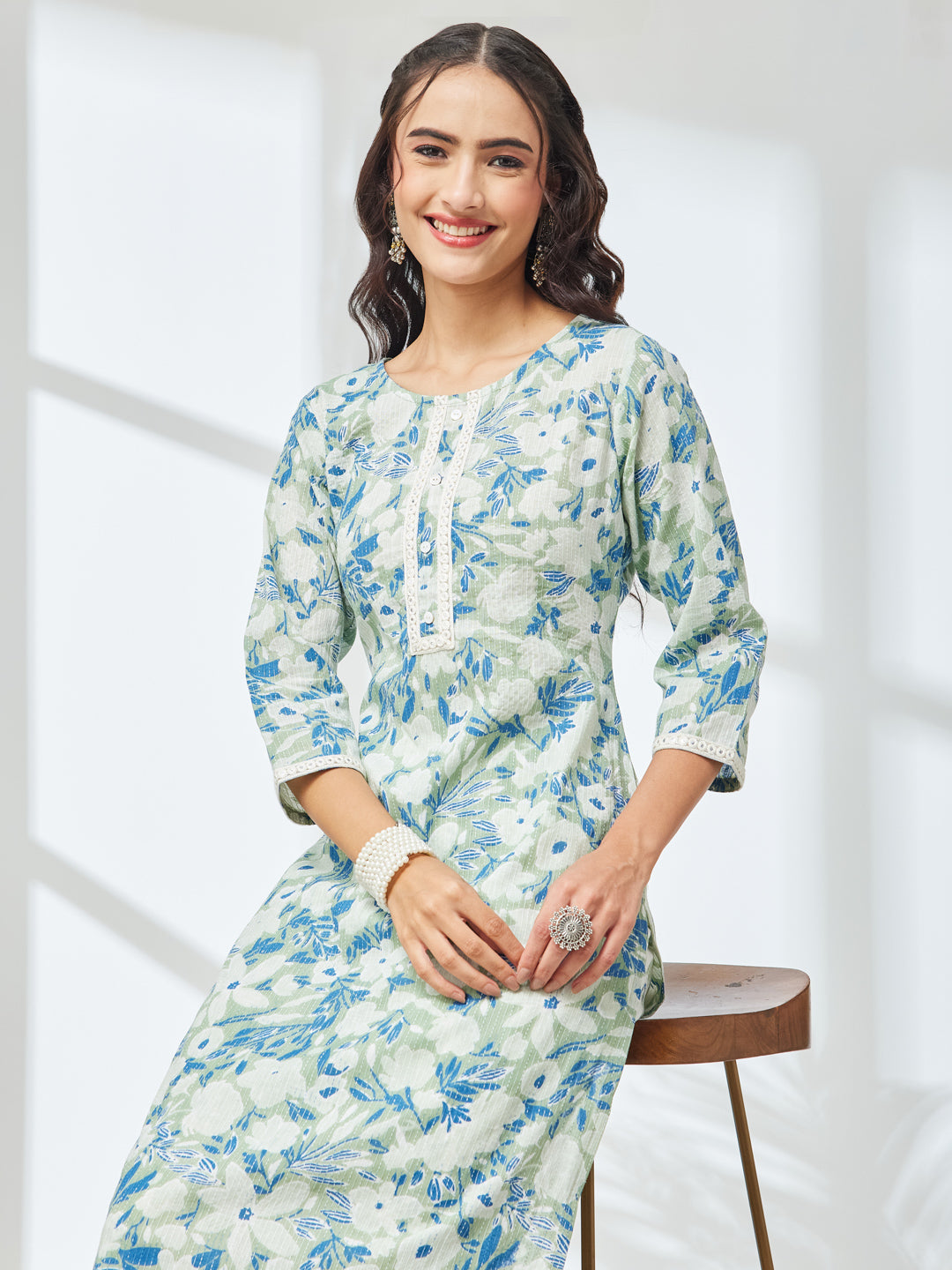 Janasya Sage Straight Cotton Kurta & Bottom - Dista