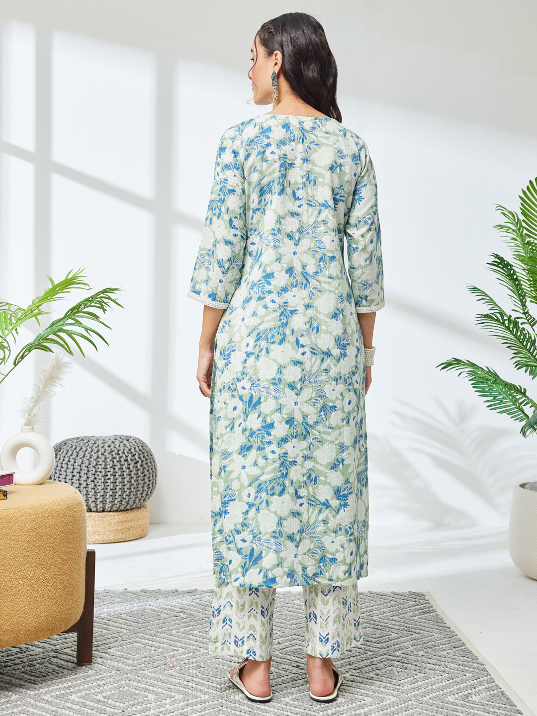 Janasya Sage Straight Cotton Kurta & Bottom - Dista