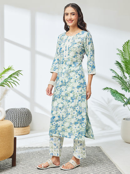 Janasya Sage Straight Cotton Kurta & Bottom - Dista