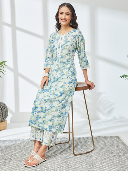 Janasya Sage Straight Cotton Kurta & Bottom - Dista