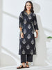 Janasya Black Straight Cotton Kurta & Bottom - Dista