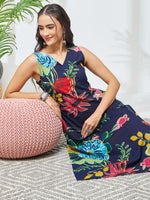 Thumbnail for Janasya Navy Blue Straight Cotton Kurta & Bottom - Dista