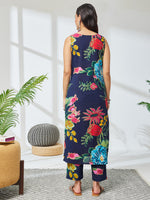Thumbnail for Janasya Navy Blue Straight Cotton Kurta & Bottom - Dista