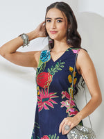 Thumbnail for Janasya Navy Blue Straight Cotton Kurta & Bottom - Dista