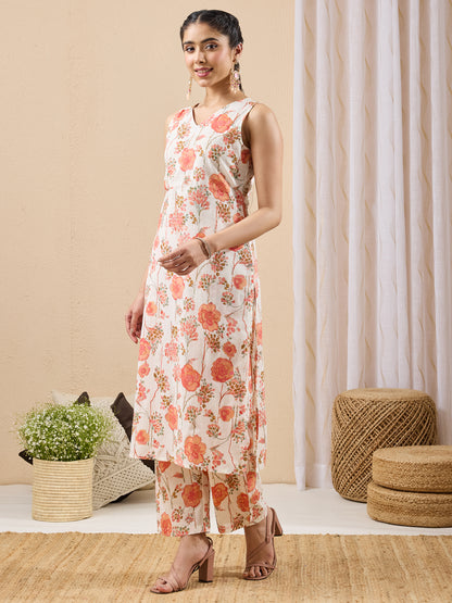 Janasya Off White Straight Cotton Kurta & Bottom - Dista