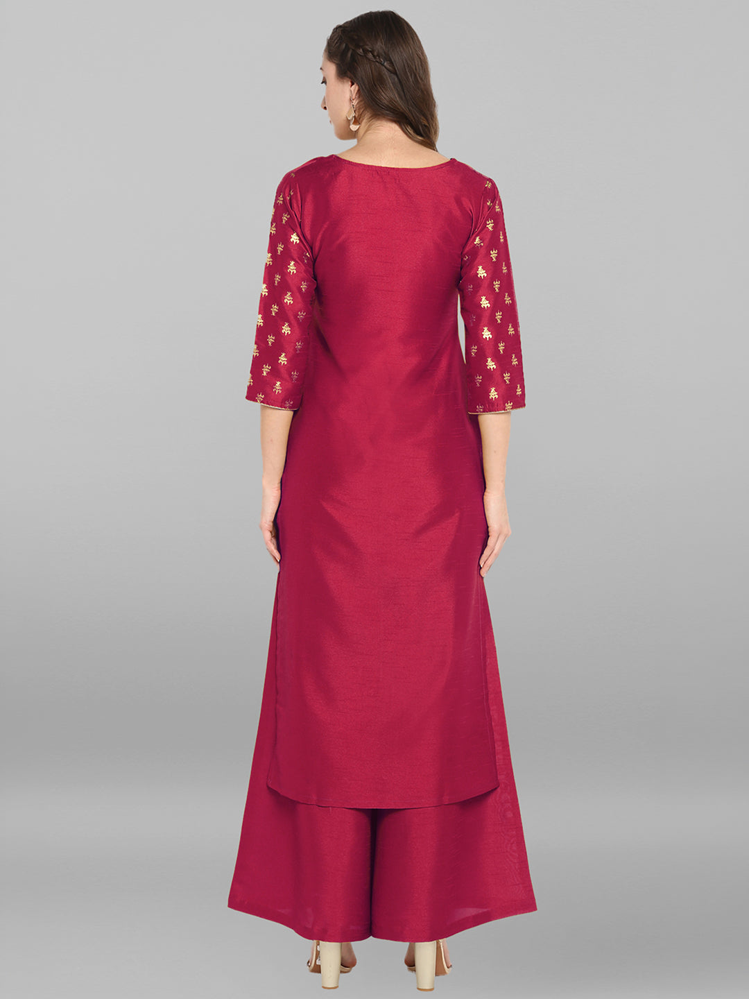 Janasya Magenta Straight Silk Blend Kurta & Bottom - Dista