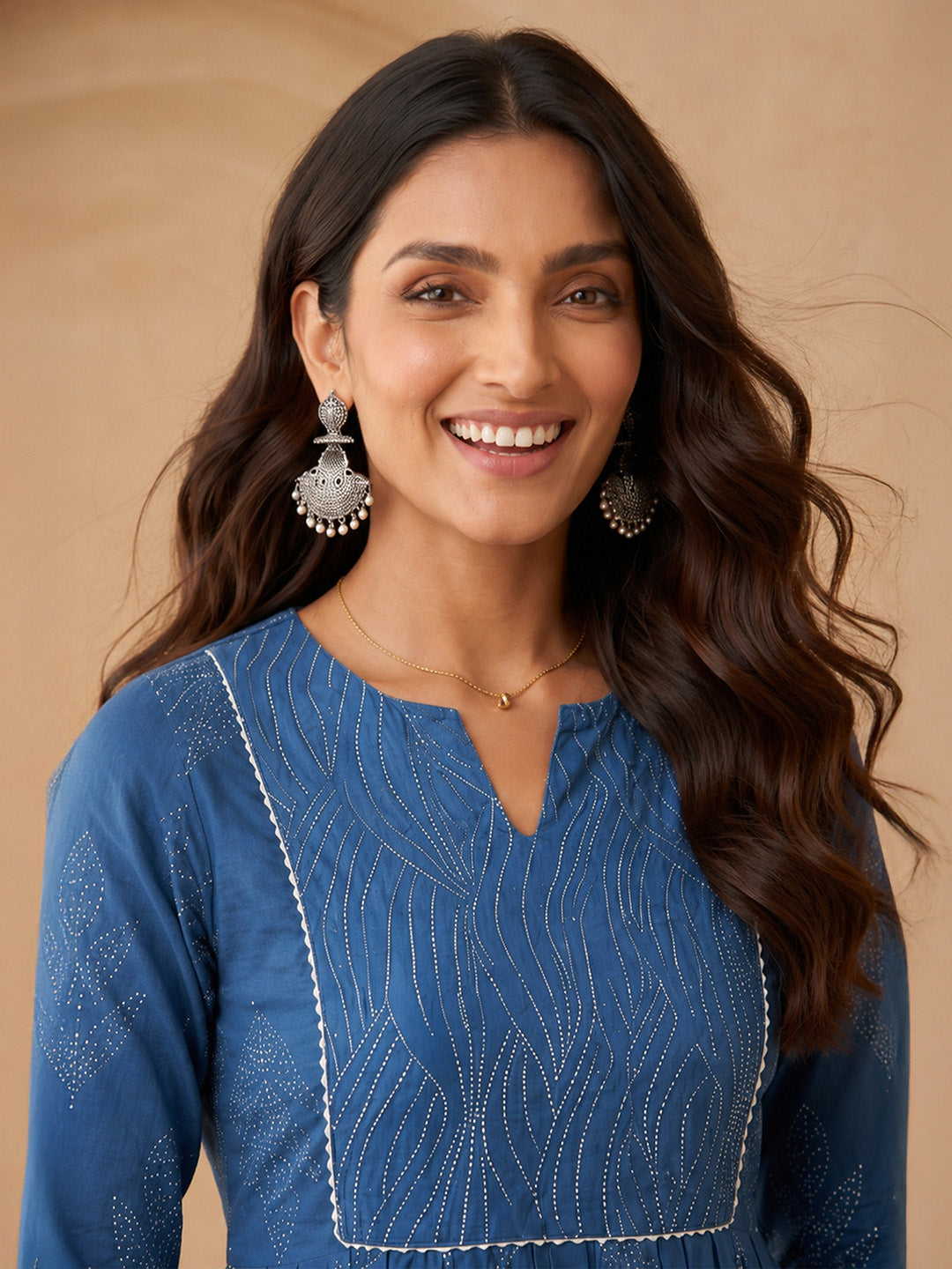 Janasya Indigo A-Line Cotton Kurta & Bottom - Dista
