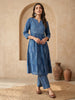 Janasya Indigo A-Line Cotton Kurta & Bottom - Dista