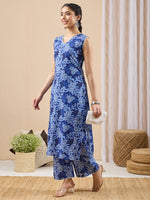 Thumbnail for Janasya Blue Straight Cotton Kurta & Bottom - Dista