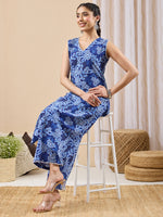 Thumbnail for Janasya Blue Straight Cotton Kurta & Bottom - Dista