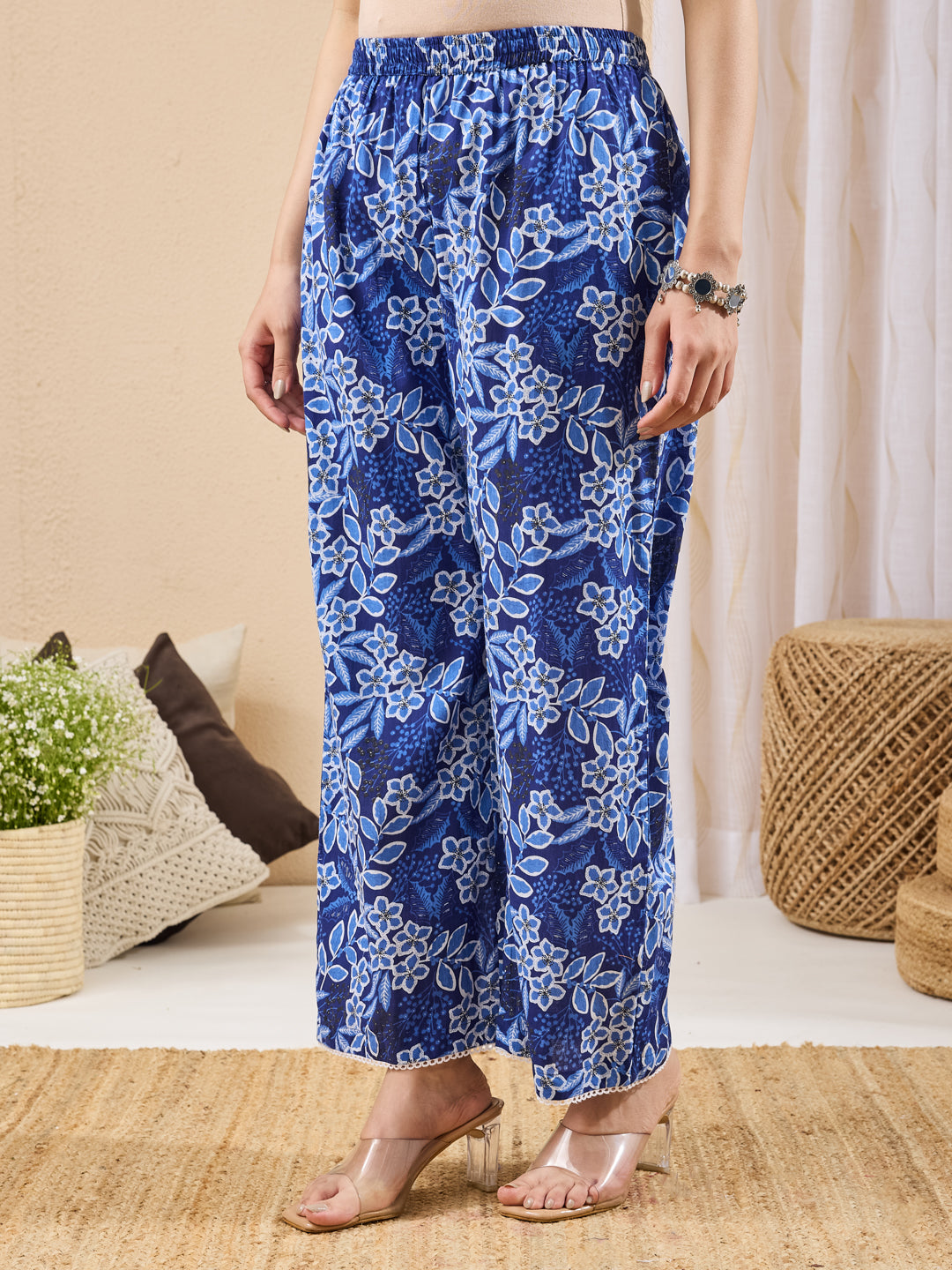 Janasya Blue Straight Cotton Kurta & Bottom - Dista