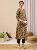 Thumbnail for Janasya Brown Straight Cotton Kurta - Dista