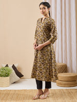 Thumbnail for Janasya Brown Straight Cotton Kurta - Dista