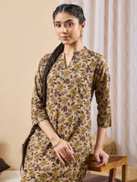 Thumbnail for Janasya Brown Straight Cotton Kurta - Dista