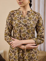 Thumbnail for Janasya Brown Straight Cotton Kurta - Dista
