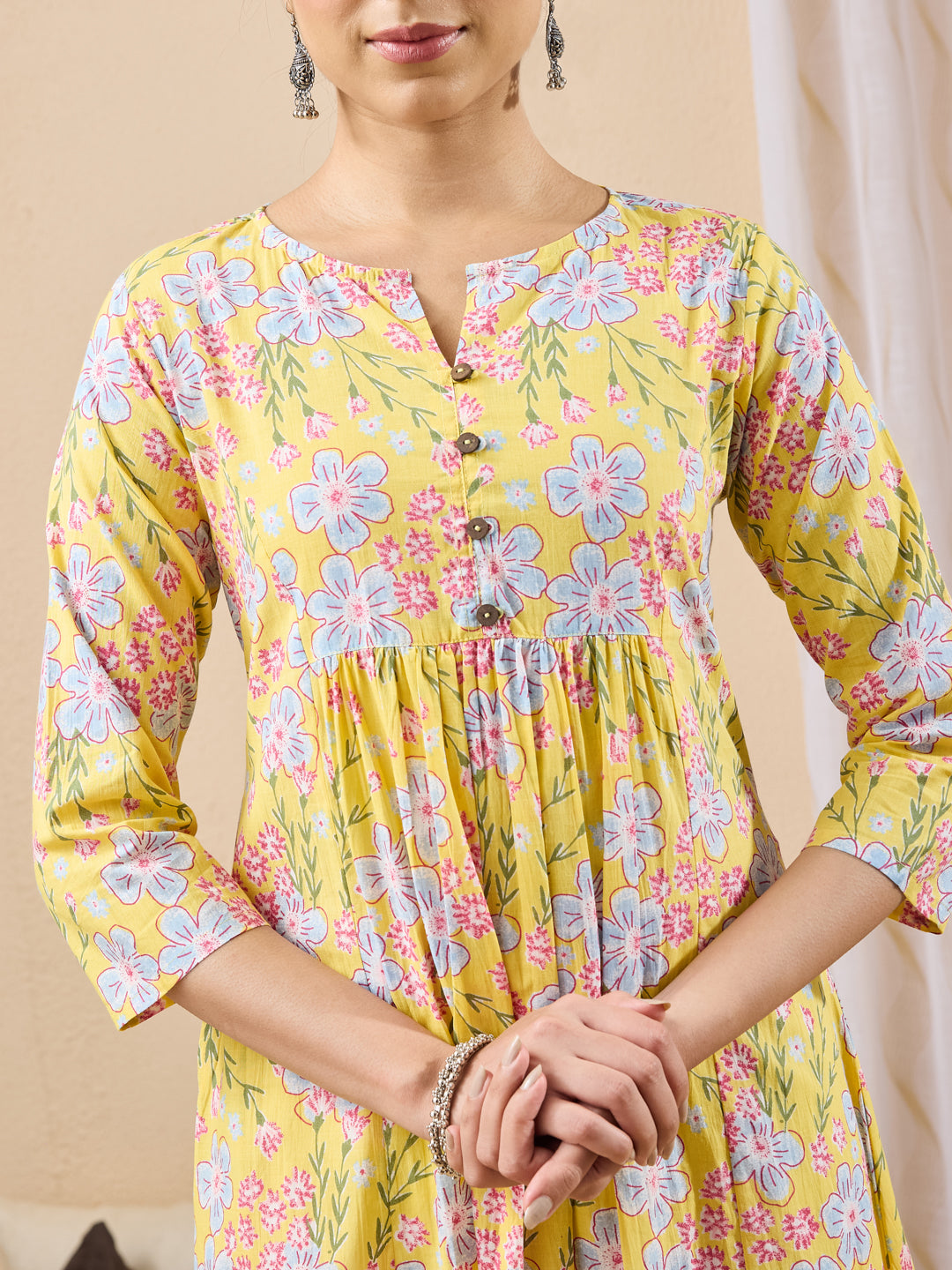 Janasya Yellow A-Line Cotton Kurta - Dista