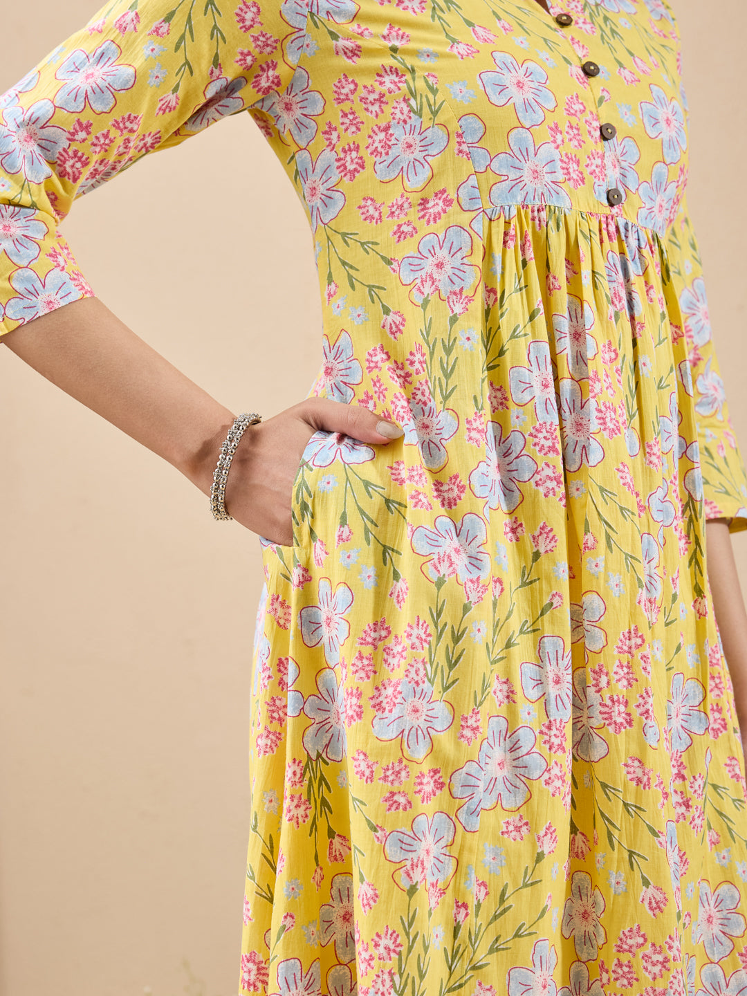 Janasya Yellow A-Line Cotton Kurta - Dista