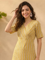 Thumbnail for Janasya Mustard Straight Cotton Kurta - Dista