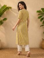 Thumbnail for Janasya Mustard Straight Cotton Kurta - Dista
