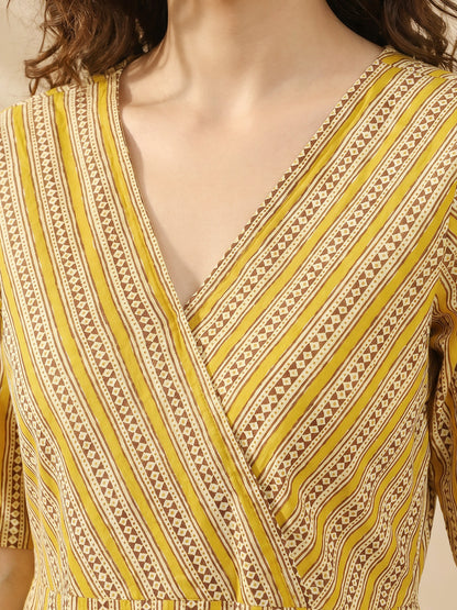 Janasya Mustard Straight Cotton Kurta - Dista