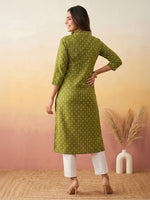 Thumbnail for Janasya Olive Straight Cotton Kurta - Dista
