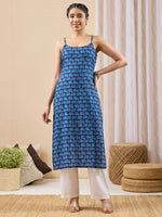 Thumbnail for Janasya Indigo Straight Cotton Kurta - Dista