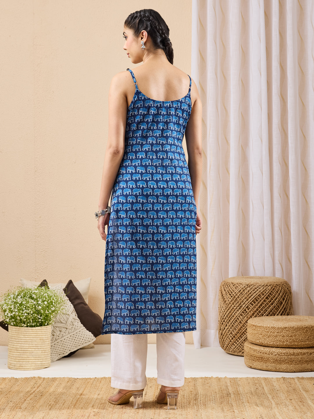 Janasya Indigo Straight Cotton Kurta - Dista