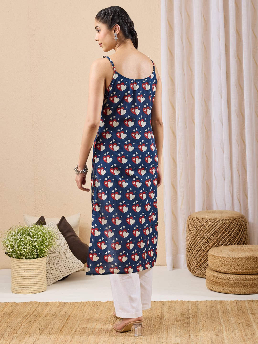 Janasya Dark Blue Straight Cotton Kurta - Dista