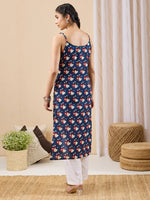 Thumbnail for Janasya Dark Blue Straight Cotton Kurta - Dista