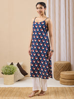 Thumbnail for Janasya Dark Blue Straight Cotton Kurta - Dista