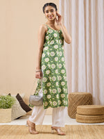 Thumbnail for Janasya Green Straight Cotton Kurta - Dista