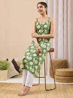 Thumbnail for Janasya Green Straight Cotton Kurta - Dista